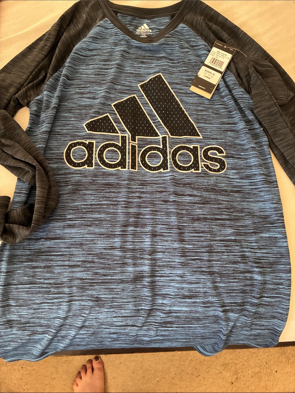 adidas Blue Heathered Raglan Logo Long Sleeve